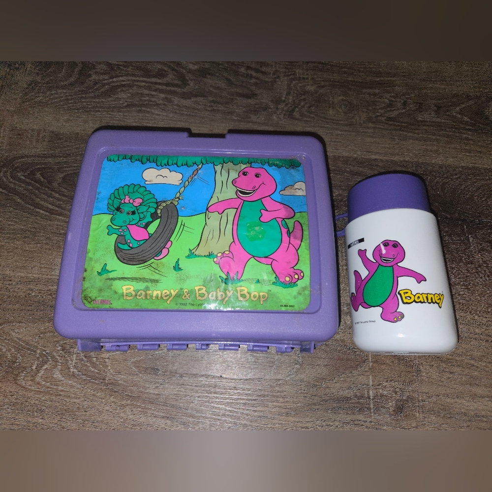 Barneys& Baby Bop Purple Lunchbox and Bottle Set Vintage